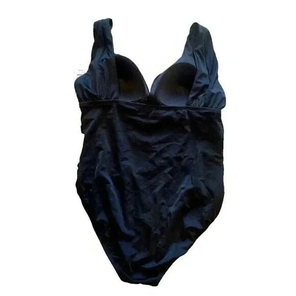 Time & Tru Women's Black Poly/Spandex Slimming Full Seat Coverage One Piece Swim - Picture 7 of 11
